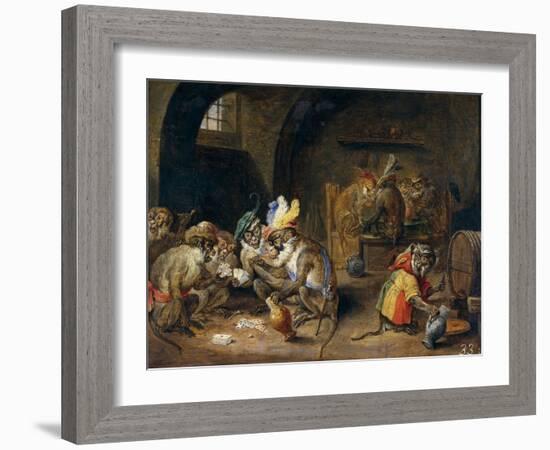 Monos En Una Bodega, 17th Century, Flemish School-David Teniers the Younger-Framed Giclee Print