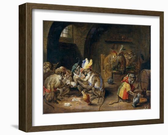 Monos En Una Bodega, 17th Century, Flemish School-David Teniers the Younger-Framed Giclee Print