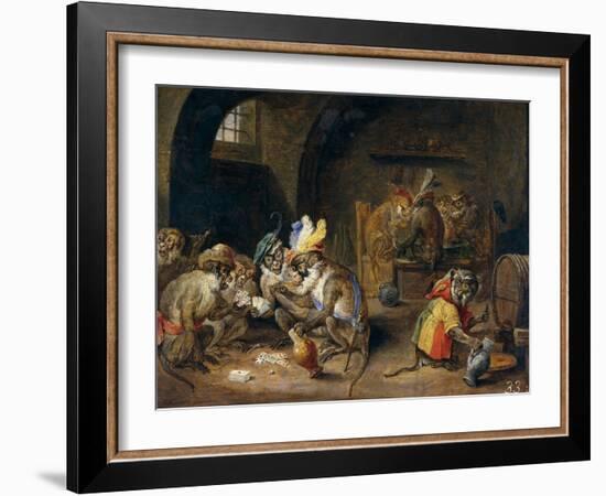 Monos En Una Bodega, 17th Century, Flemish School-David Teniers the Younger-Framed Giclee Print