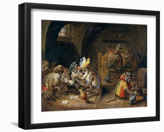 Monos En Una Bodega, 17th Century, Flemish School-David Teniers the Younger-Framed Giclee Print