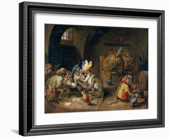 Monos En Una Bodega, 17th Century, Flemish School-David Teniers the Younger-Framed Giclee Print