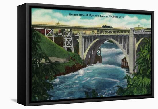 Monroe Street Bridge and Falls on Spokane River - Spokane, WA-Lantern Press-Framed Stretched Canvas