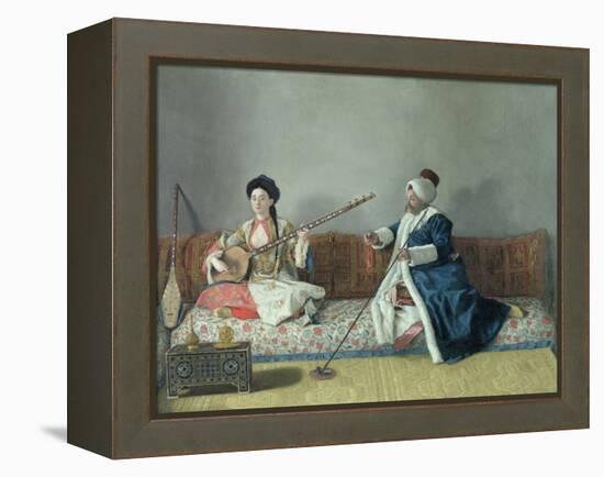 Monsieur Levett and Mademoiselle Helene Glavany in Turkish Costumes-Jean-Etienne Liotard-Framed Premier Image Canvas