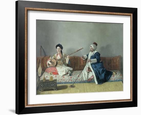 Monsieur Levett and Mademoiselle Helene Glavany in Turkish Costumes-Jean-Etienne Liotard-Framed Giclee Print