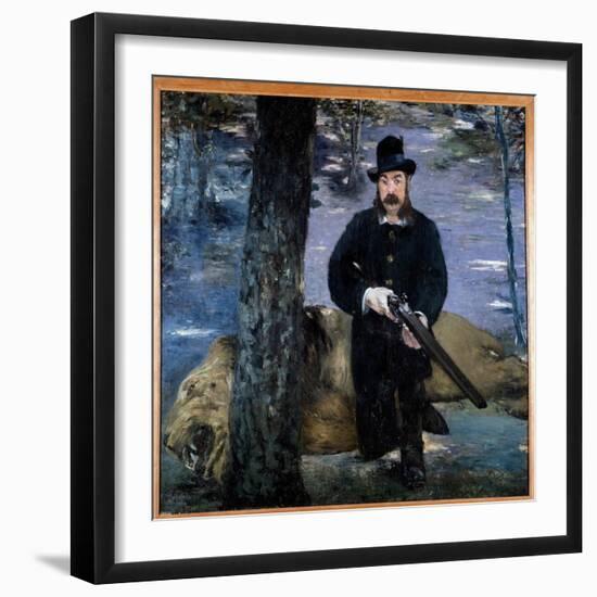 Monsieur Pertuiset A Hunter Posing near a Lion His Hunting Trophee. Painting by Edouard Manet (1832-Edouard Manet-Framed Giclee Print