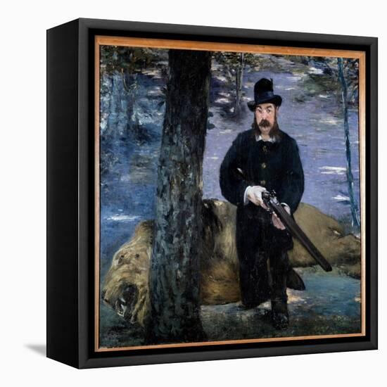 Monsieur Pertuiset A Hunter Posing near a Lion His Hunting Trophee. Painting by Edouard Manet (1832-Edouard Manet-Framed Premier Image Canvas