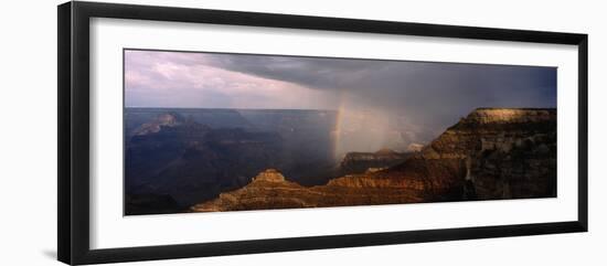 Monsoon Storm with Rainbow Passing Through the Grand Canyon-null-Framed Photographic Print