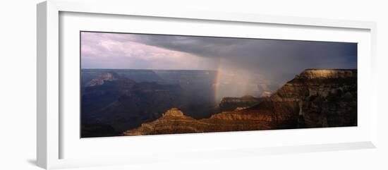 Monsoon Storm with Rainbow Passing Through the Grand Canyon-null-Framed Photographic Print