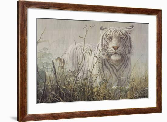 Monsoon- White Tiger (detail)-John Seerey-Lester-Framed Art Print