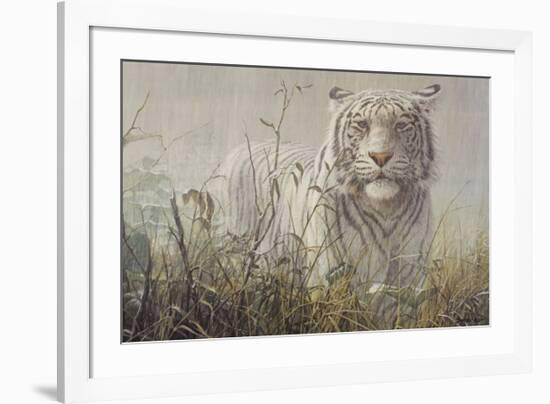 Monsoon- White Tiger (detail)-John Seerey-Lester-Framed Art Print