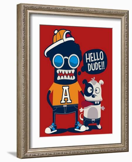 Monster, Dog, Friends, Cool, Cute Vector Character Design-braingraph-Framed Art Print