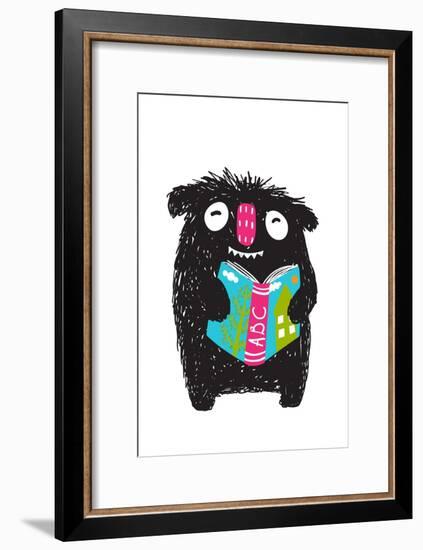 Monster Reading ABC Book Cartoon for Kids. Happy Funny Little Monster Education and Reading Picture-Popmarleo-Framed Art Print