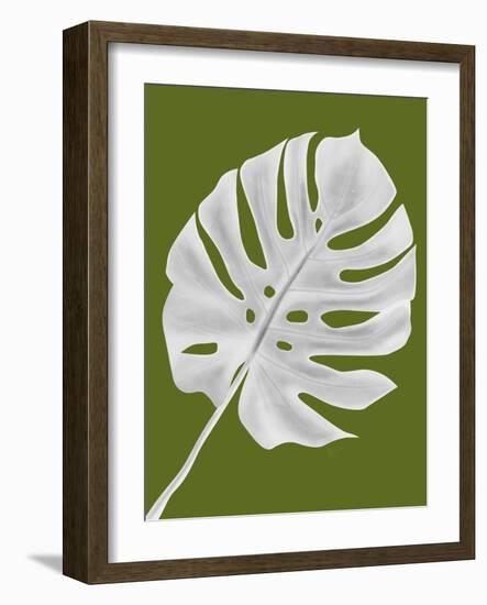 Monstera Leaf 1, White On Green-Fab Funky-Framed Art Print