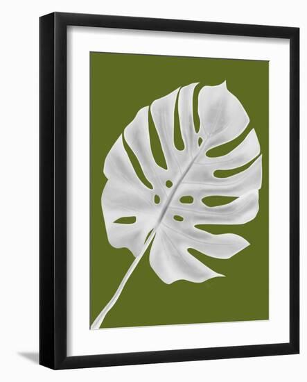 Monstera Leaf 1, White On Green-Fab Funky-Framed Art Print