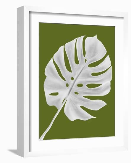 Monstera Leaf 1, White On Green-Fab Funky-Framed Art Print