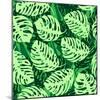 Monstera Leaves on Green Wave Background Pattern-katritch-Mounted Art Print