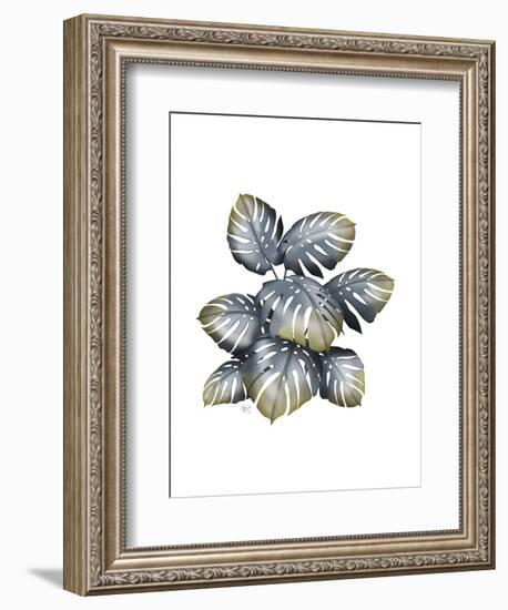 Monstera Plant, Grey and Gold-Fab Funky-Framed Art Print