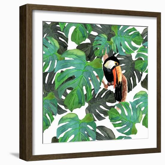 Monstera Watercolor Texture-YuliaZubkova-Framed Art Print