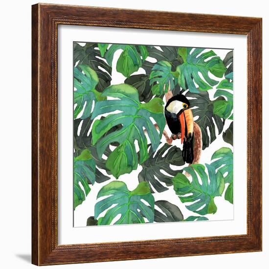 Monstera Watercolor Texture-YuliaZubkova-Framed Art Print