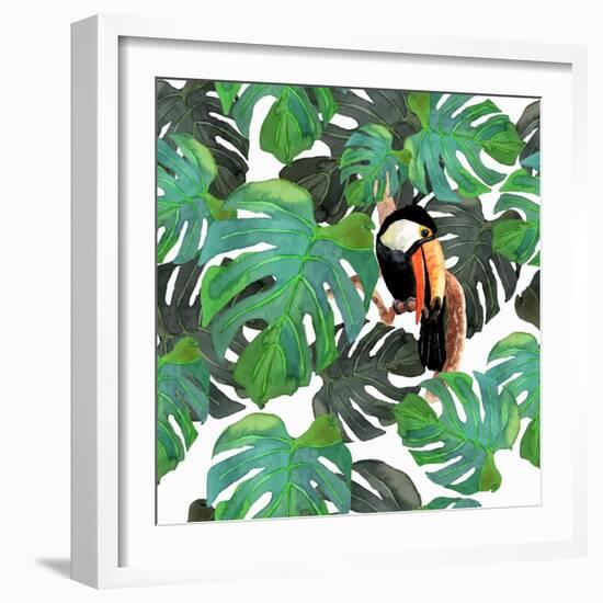 Monstera Watercolor Texture-YuliaZubkova-Framed Art Print