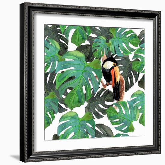 Monstera Watercolor Texture-YuliaZubkova-Framed Art Print