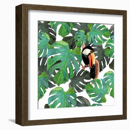 Monstera Watercolor Texture-YuliaZubkova-Framed Art Print