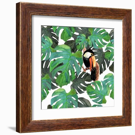 Monstera Watercolor Texture-YuliaZubkova-Framed Art Print