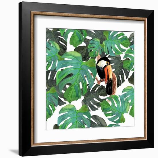 Monstera Watercolor Texture-YuliaZubkova-Framed Art Print