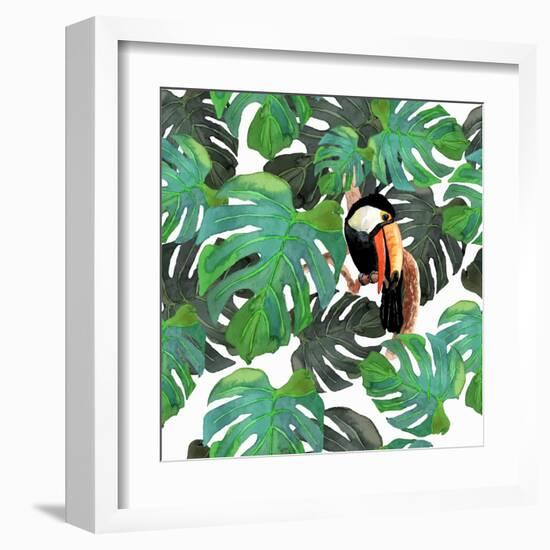 Monstera Watercolor Texture-YuliaZubkova-Framed Art Print