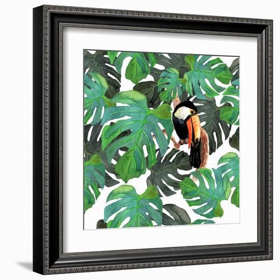 Monstera Watercolor Texture-YuliaZubkova-Framed Art Print