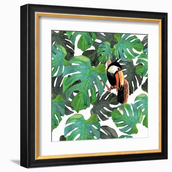 Monstera Watercolor Texture-YuliaZubkova-Framed Art Print