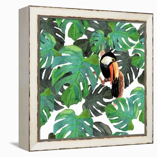 Monstera Watercolor Texture-YuliaZubkova-Framed Stretched Canvas