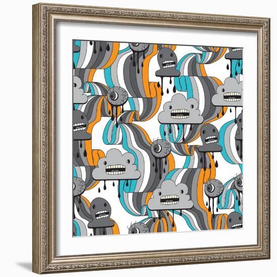 Monsters Modern Seamless Pattern In Retro Style-incomible-Framed Art Print