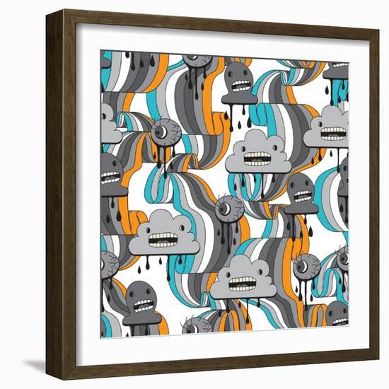 Monsters Modern Seamless Pattern In Retro Style-incomible-Framed Art Print