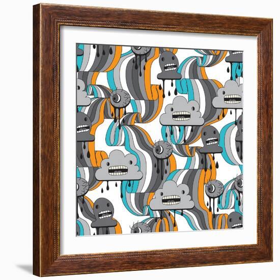 Monsters Modern Seamless Pattern In Retro Style-incomible-Framed Art Print
