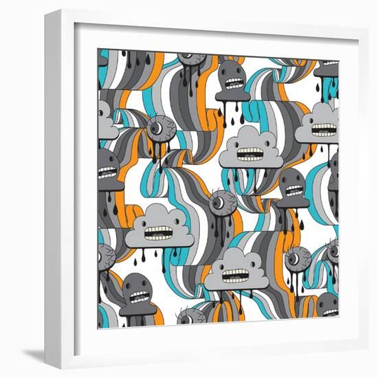 Monsters Modern Seamless Pattern In Retro Style-incomible-Framed Art Print