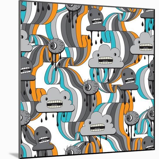 Monsters Modern Seamless Pattern In Retro Style-incomible-Mounted Art Print