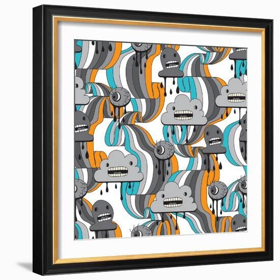 Monsters Modern Seamless Pattern In Retro Style-incomible-Framed Art Print