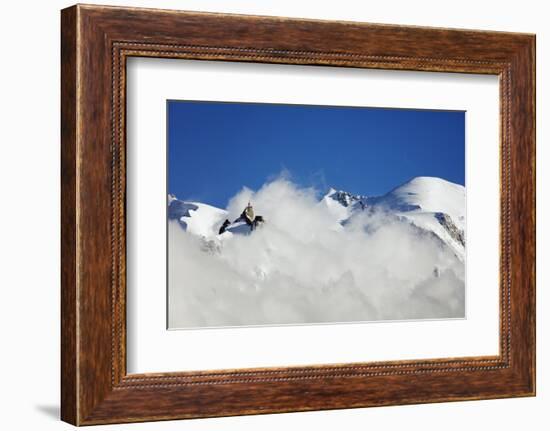 Mont Blanc, 4810m, and Aiguille du Midi cable car station, Chamonix, Haute Savoie, Rhone Alpes, Fre-Christian Kober-Framed Photographic Print