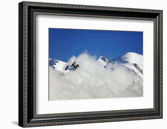 Mont Blanc, 4810m, and Aiguille du Midi cable car station, Chamonix, Haute Savoie, Rhone Alpes, Fre-Christian Kober-Framed Photographic Print