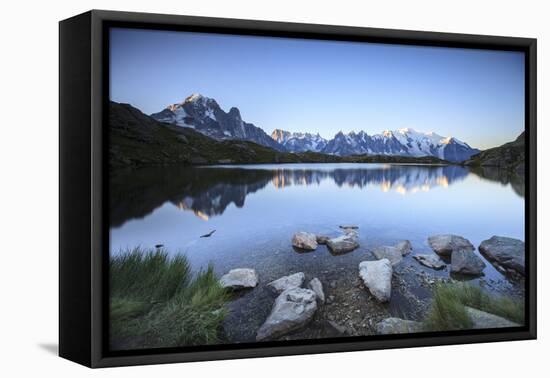 Mont Blanc Range Reflected at Sunrise from the Shore of Lac Des Cheserys-Roberto Moiola-Framed Premier Image Canvas