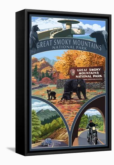 Montage - Great Smoky Mountains National Park, TN-Lantern Press-Framed Stretched Canvas