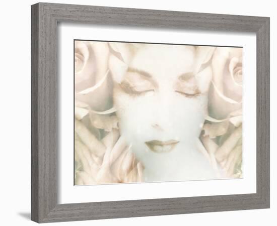 Montage of a Portrait with Floral Elements of Roses in High Key-Alaya Gadeh-Framed Photographic Print