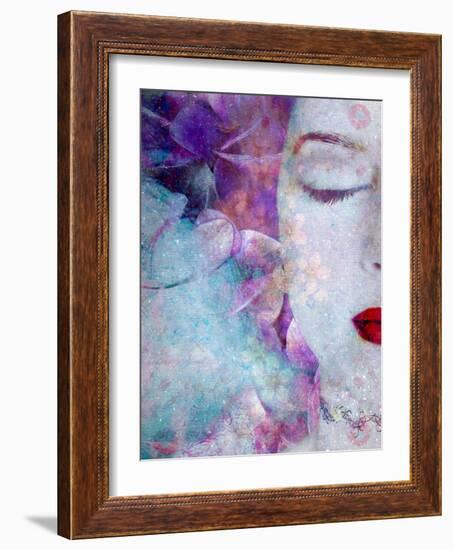 Montage of a Portrait with Flowers and Texture-Alaya Gadeh-Framed Photographic Print