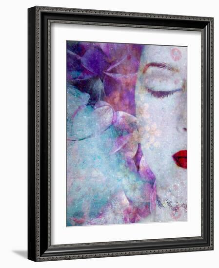 Montage of a Portrait with Flowers and Texture-Alaya Gadeh-Framed Photographic Print