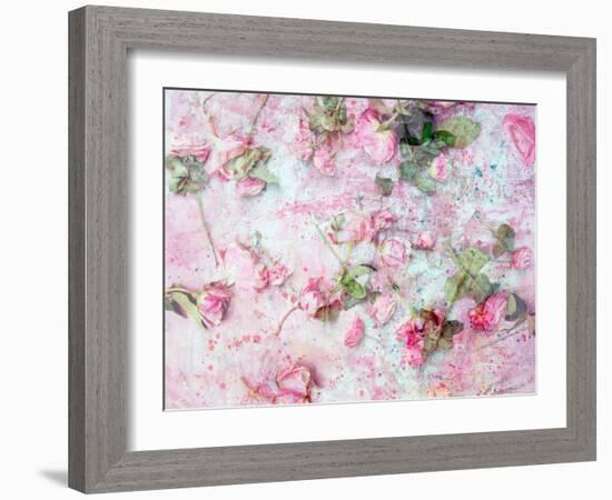 Montage of Pink Roses on a Painted Background-Alaya Gadeh-Framed Photographic Print