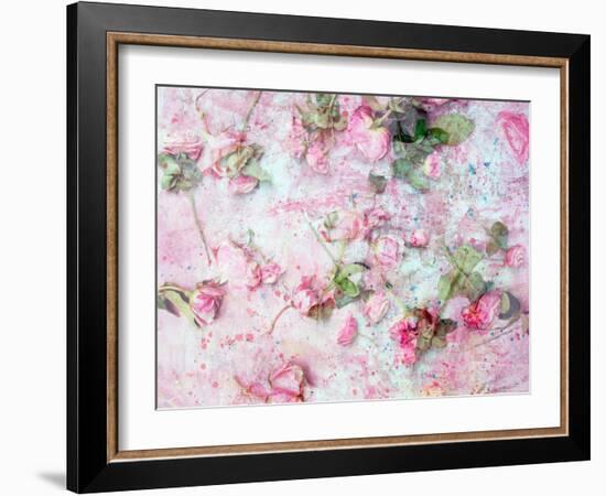 Montage of Pink Roses on a Painted Background-Alaya Gadeh-Framed Photographic Print