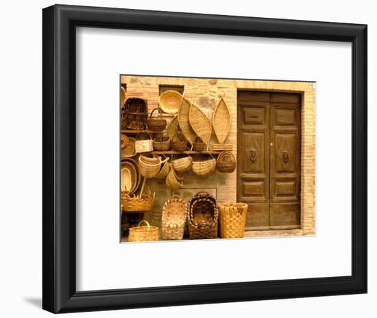 Montalcino, Basket Seller and Wall, Tuscany, Italy-Walter Bibikow-Framed Photographic Print