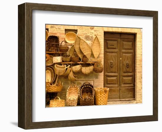 Montalcino, Basket Seller and Wall, Tuscany, Italy-Walter Bibikow-Framed Premium Photographic Print