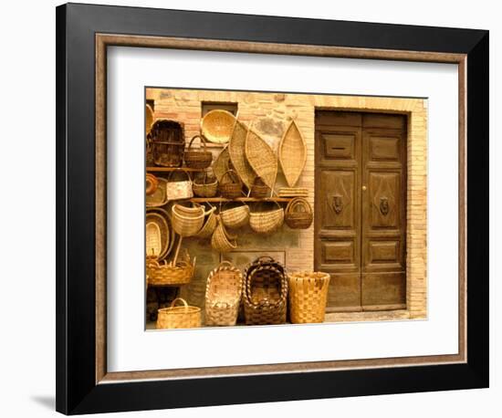 Montalcino, Basket Seller and Wall, Tuscany, Italy-Walter Bibikow-Framed Premium Photographic Print